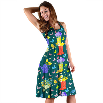 Gardening Pattern Print Design G08 Midi Dress