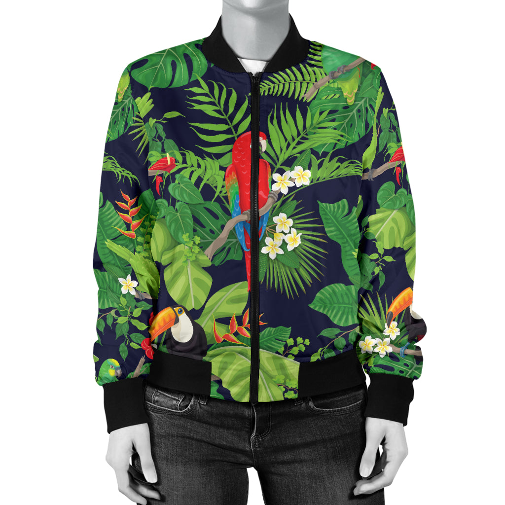 Rainforest Parrot Pattern Print Design A03 Women's Bomber Jacket