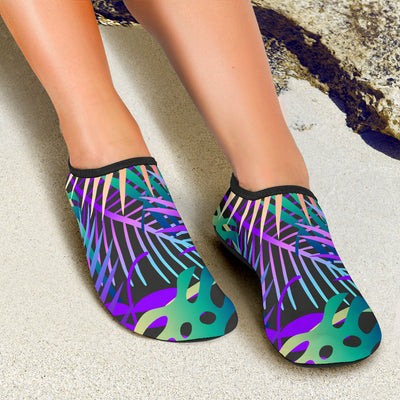 Neon Flower Tropical Palm Leaves Aqua Water Shoes