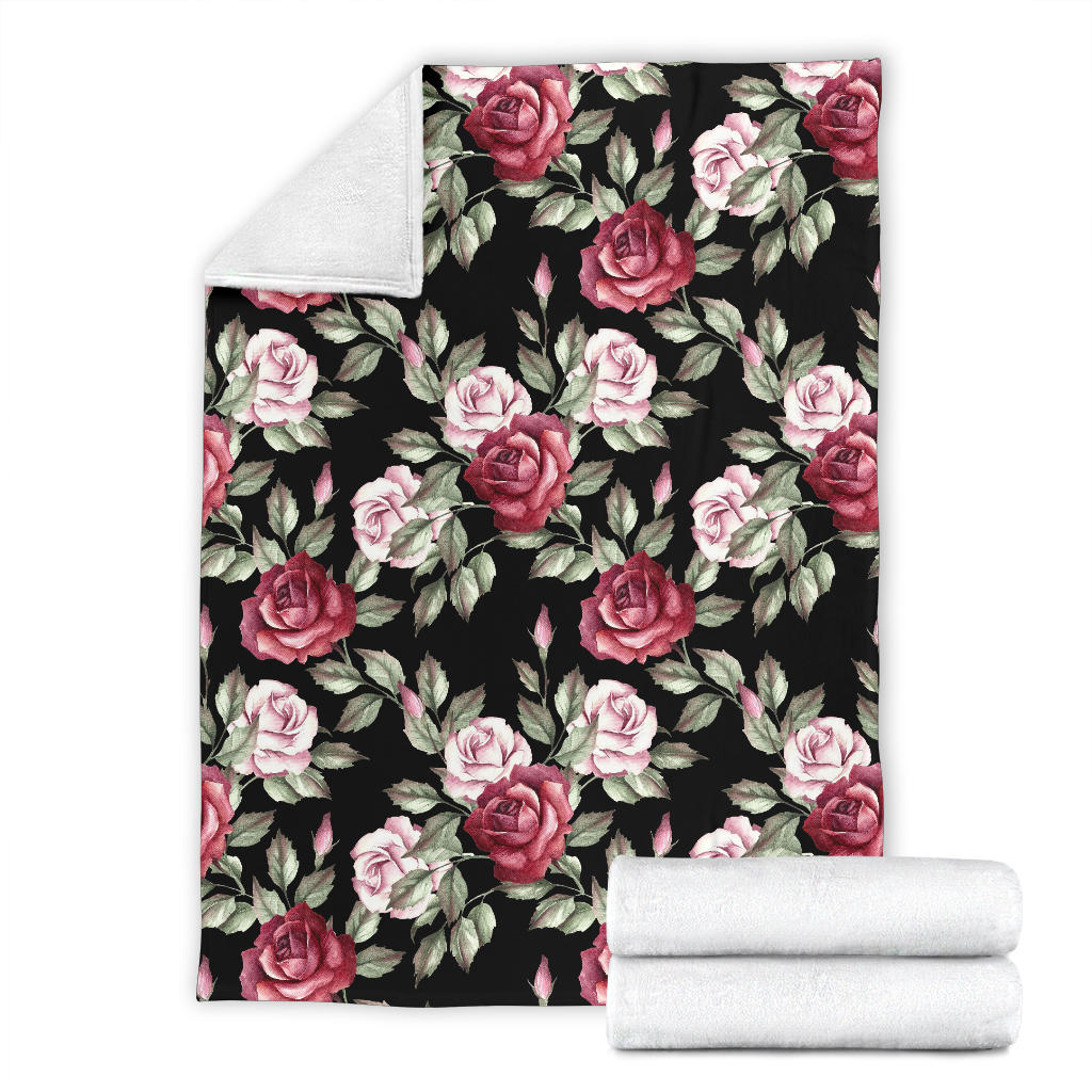 Rose Red Pink Pattern Print Design RO03 Fleece Blanket