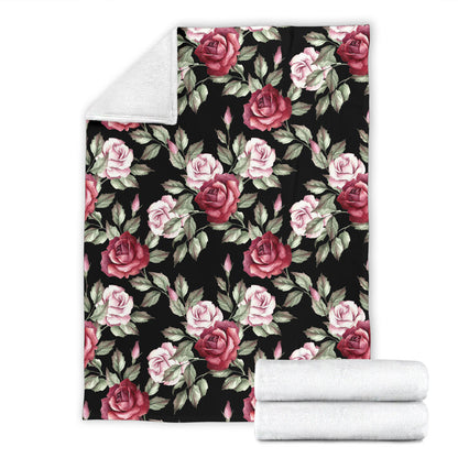 Rose Red Pink Pattern Print Design RO03 Fleece Blanket