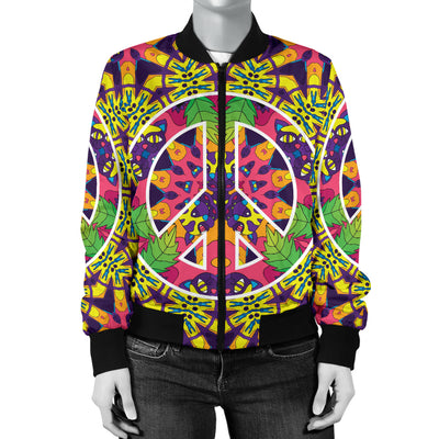 Peace Sign Pattern Print Design A04 Women's Bomber Jacket