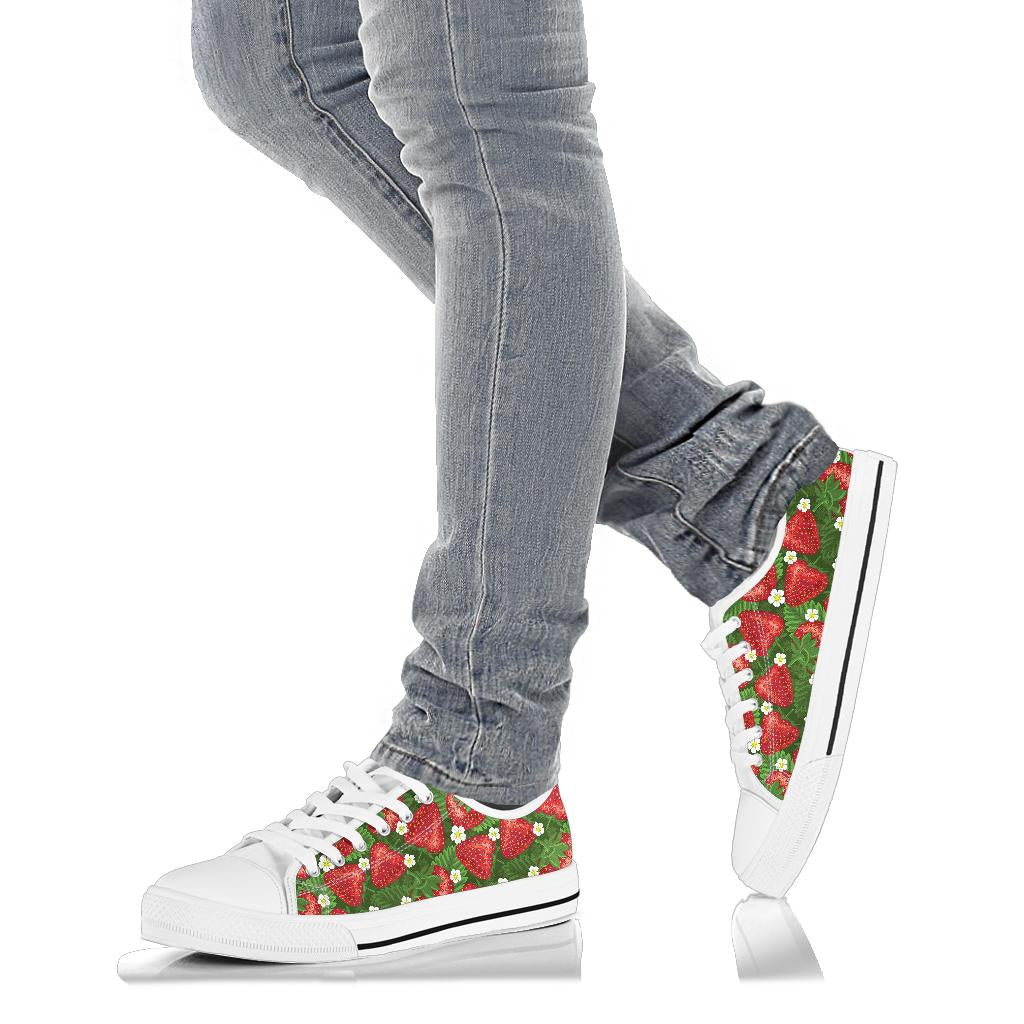 Strawberry Pattern Print Design SB05 White Bottom Low Top Shoes