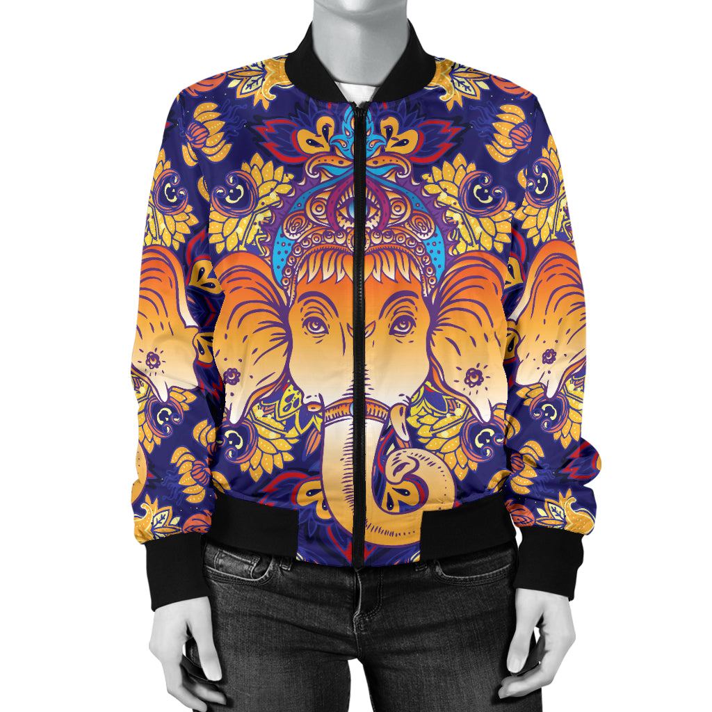 Ganesha Pattern Print Design 01 Women's Bomber Jacket
