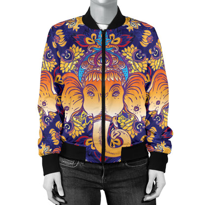 Ganesha Pattern Print Design 01 Women's Bomber Jacket