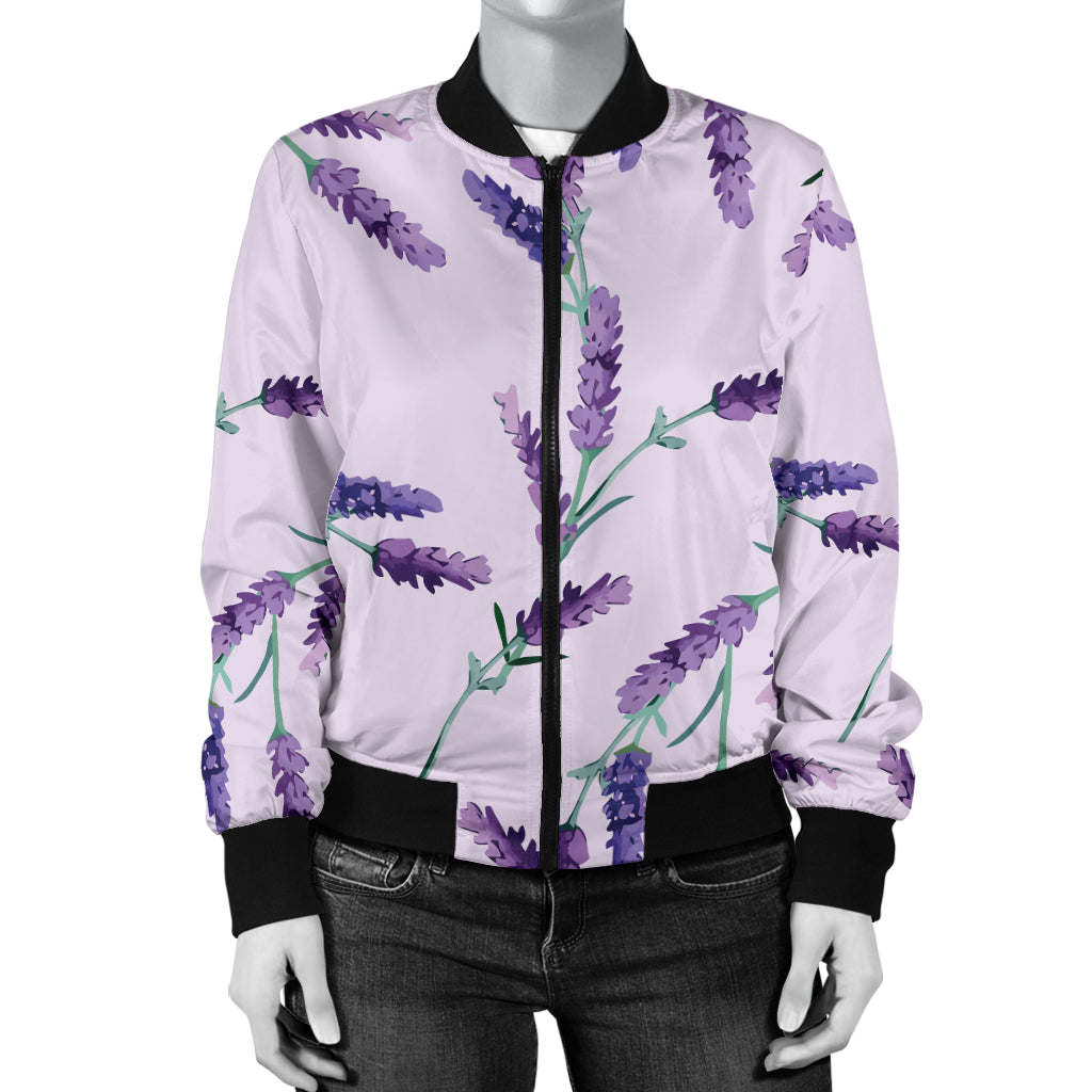 Lavender Pattern Print Design 02 Women's Bomber Jacket