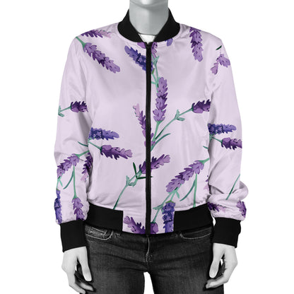 Lavender Pattern Print Design 02 Women's Bomber Jacket