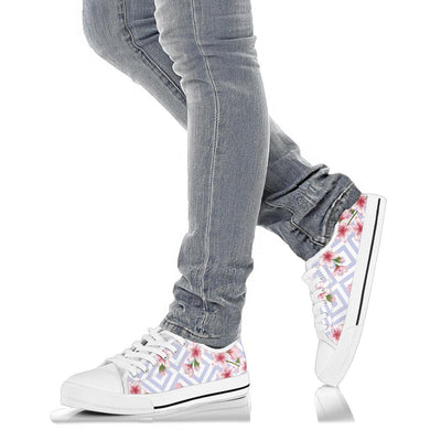 Cherry Blossom Pattern Print Design CB07 White Bottom Low Top Shoes