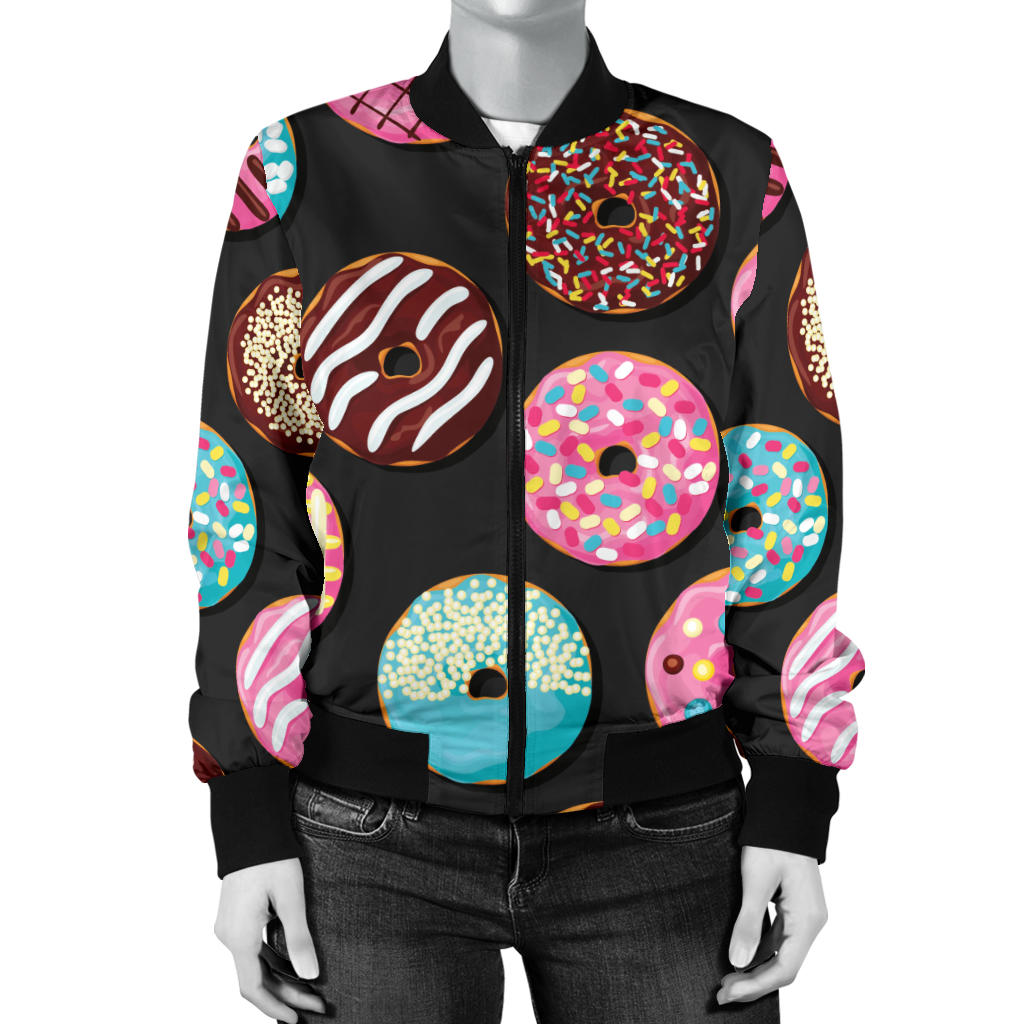 Donut Pattern Print Design DN02 Women Bomber Jacket