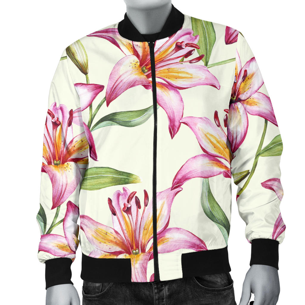 Lily Pattern Print Design LY011 Men Bomber Jacket