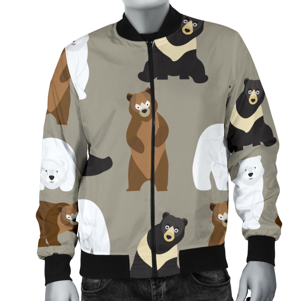 Bear Pattern Print Design BE03 Men Bomber Jacket