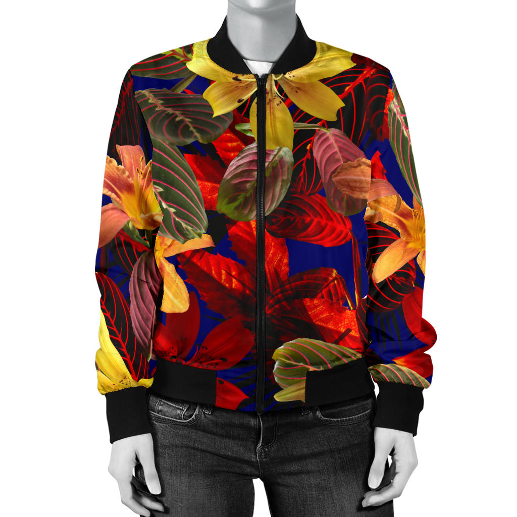 Lily Pattern Print Design LY014 Women Bomber Jacket
