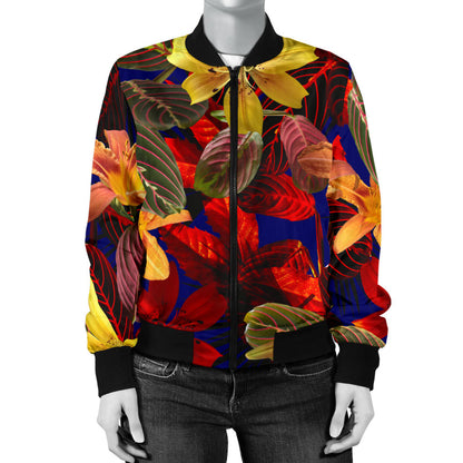 Lily Pattern Print Design LY014 Women Bomber Jacket