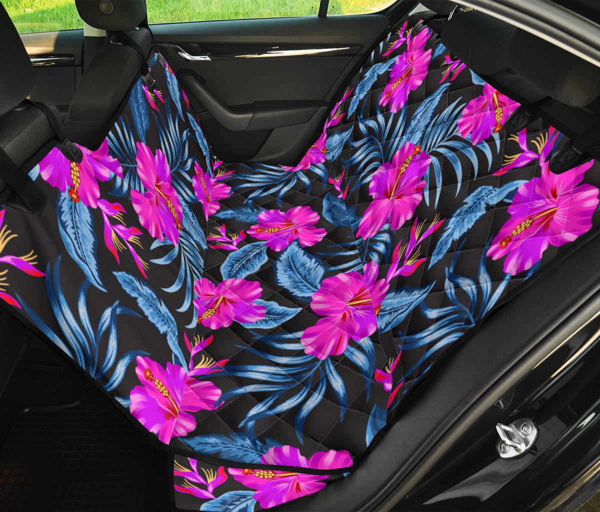 Neon Pink Hibiscus Pattern Print Design HB015 Rear Dog  Seat Cover
