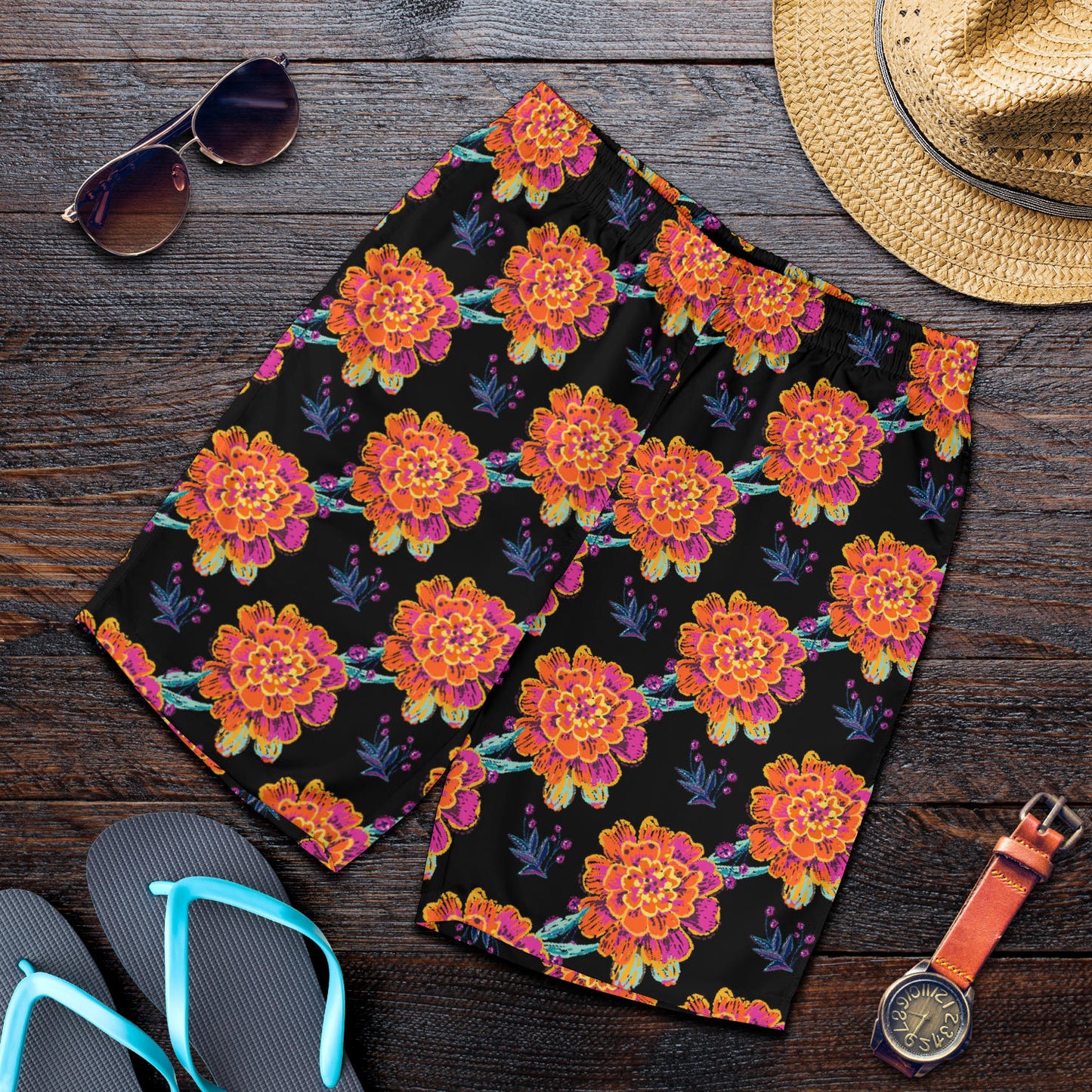 Marigold Pattern Print Design MR04 Mens Shorts
