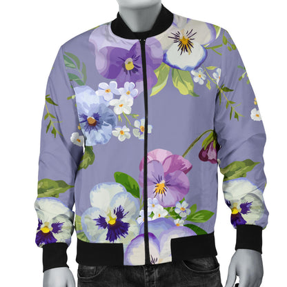 Pansy Pattern Print Design PS05 Men Bomber Jacket