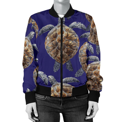 Sea Turtle Pattern Print Design T05 Women Bomber Jacket