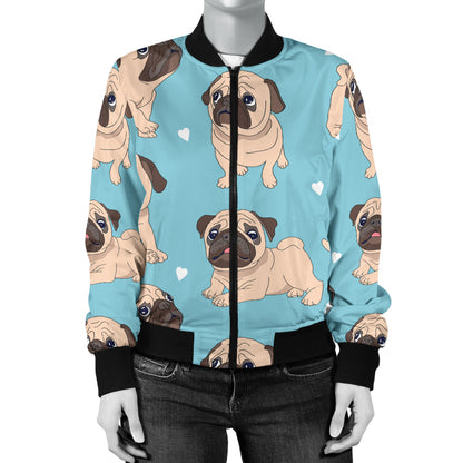Pug Pattern Print Design A03 Women's Bomber Jacket