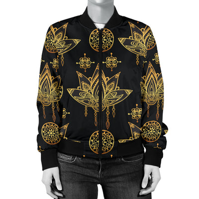 lotus Boho Pattern Print Design LO03 Women Bomber Jacket