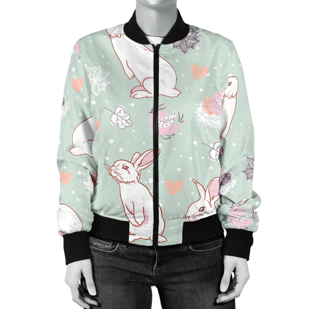 Rabbit Pattern Print Design RB011 Women Bomber Jacket