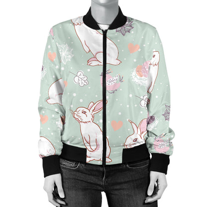 Rabbit Pattern Print Design RB011 Women Bomber Jacket