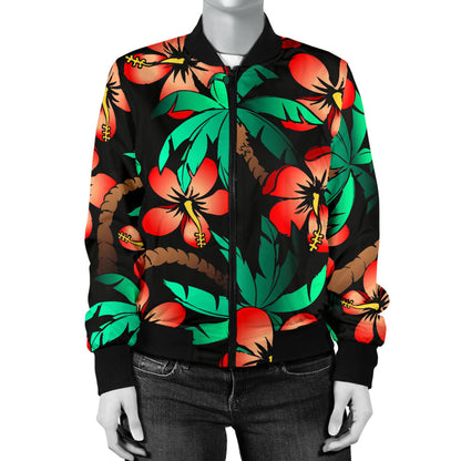 Hawaiian Themed Pattern Print Design H022 Women Bomber Jacket