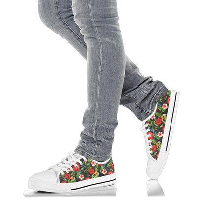 Tropical Flower Pattern Print Design TF04 White Bottom Low Top Shoes