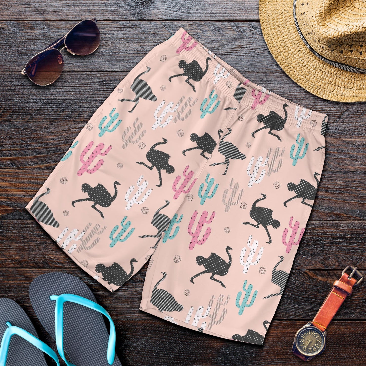 Ostrich Pattern Print Design 03 Mens Shorts
