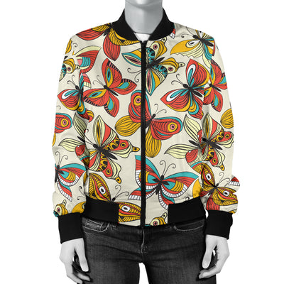 Butterfly Pattern Print Design 02 Women's Bomber Jacket