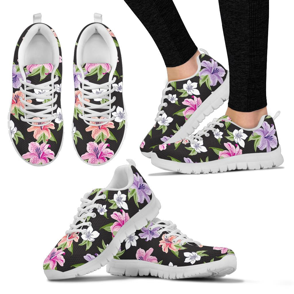 Lily Pattern Print Design LY02 Sneakers White Bottom Shoes