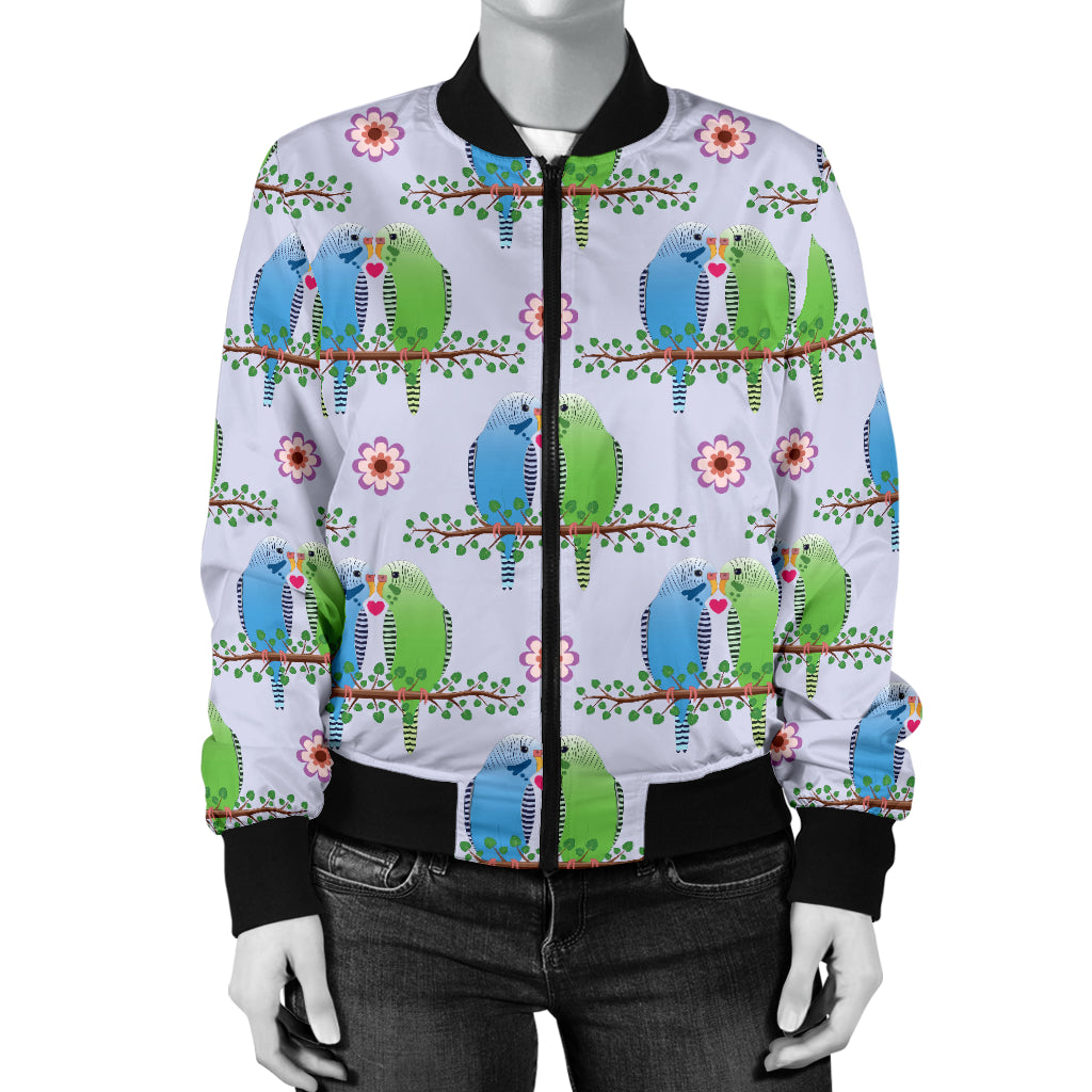 Budgerigar Pattern Print Design 05 Women's Bomber Jacket
