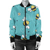 Bee Pattern Print Design BEE02 Women Bomber Jacket