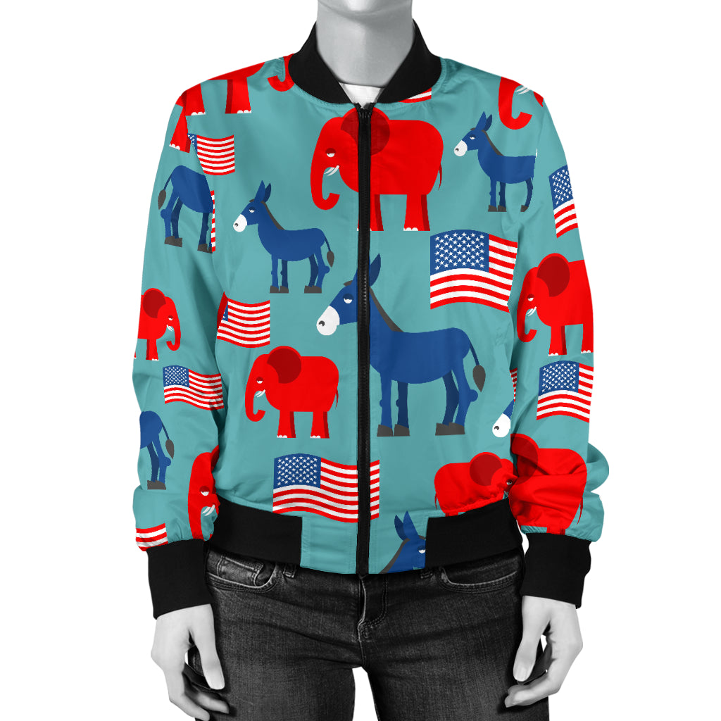 Donkey Red Elephant Pattern Print Design 03 Women's Bomber Jacket