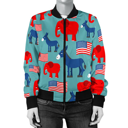 Donkey Red Elephant Pattern Print Design 03 Women's Bomber Jacket