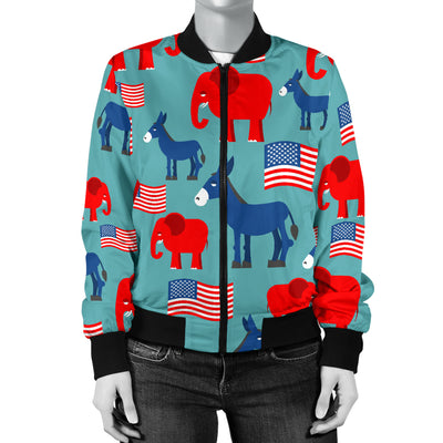 Donkey Red Elephant Pattern Print Design 03 Women's Bomber Jacket