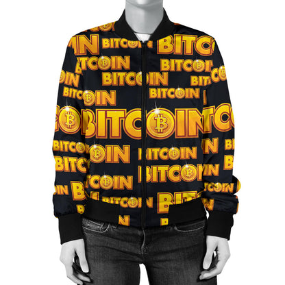 Bitcoin Pattern Print Design DO03 Women Bomber Jacket