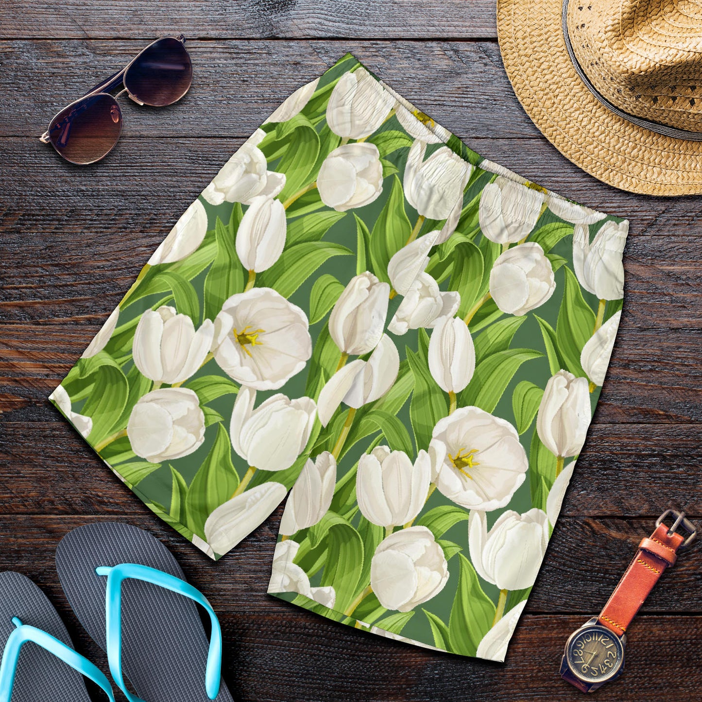 Tulip White Pattern Print Design TP05 Mens Shorts