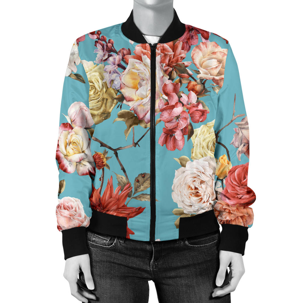 Summer Floral Pattern Print Design SF05 Women Bomber Jacket