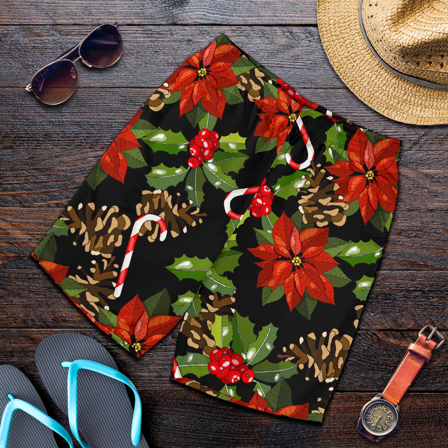 Poinsettia Pattern Print Design POT01 Mens Shorts