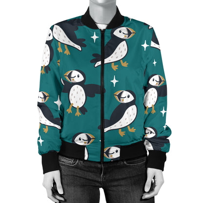Puffin Pattern Print Design A05 Women's Bomber Jacket
