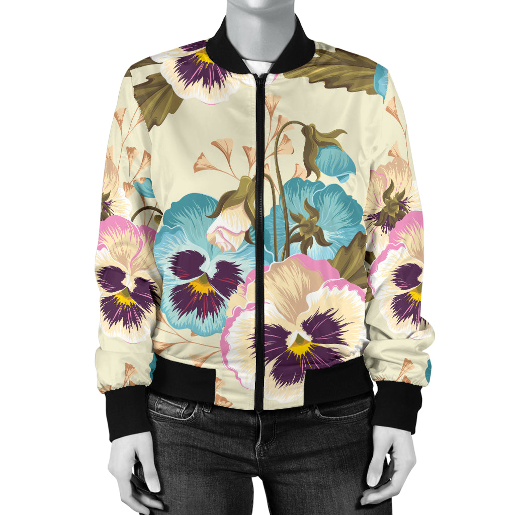 Pansy Pattern Print Design A02 Women's Bomber Jacket