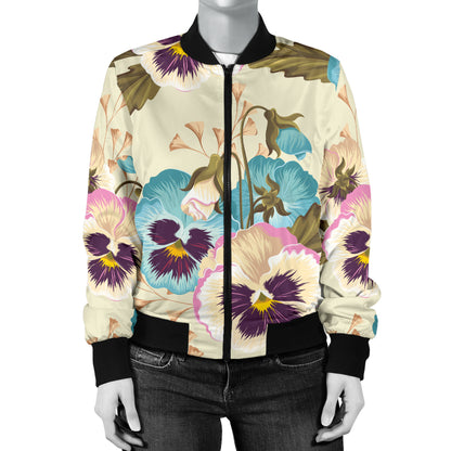 Pansy Pattern Print Design A02 Women's Bomber Jacket