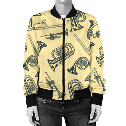 Tuba Pattern Print Design 01 Women's Bomber Jacket