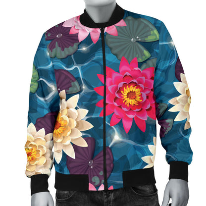 Water Lily Pattern Print Design WL05 Men Bomber Jacket