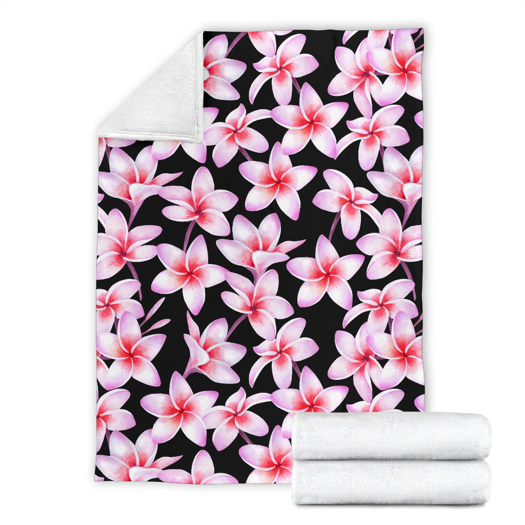 Pink Plumeria Pattern Print Design PM09 Fleece Blanket