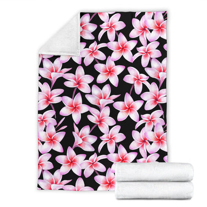 Pink Plumeria Pattern Print Design PM09 Fleece Blanket