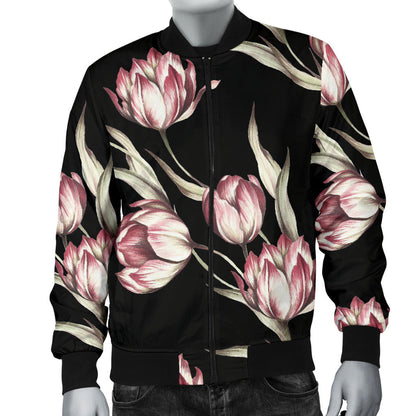 Tulip Pink Pattern Print Design TP02 Men Bomber Jacket