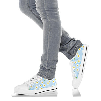 Daisy Pattern Print Design DS010 White Bottom Low Top Shoes