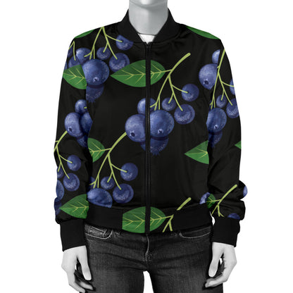 Blueberry Pattern Print Design BB01 Women Bomber Jacket