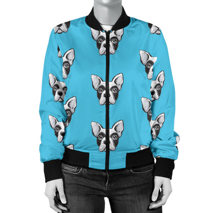 Boston Terrier Pattern Print Design 01 Women's Bomber Jacket